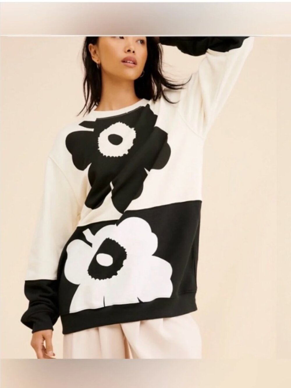 Marimekko Kioski Kuviot Unikko Placement Sweatshirt black white pullover size L